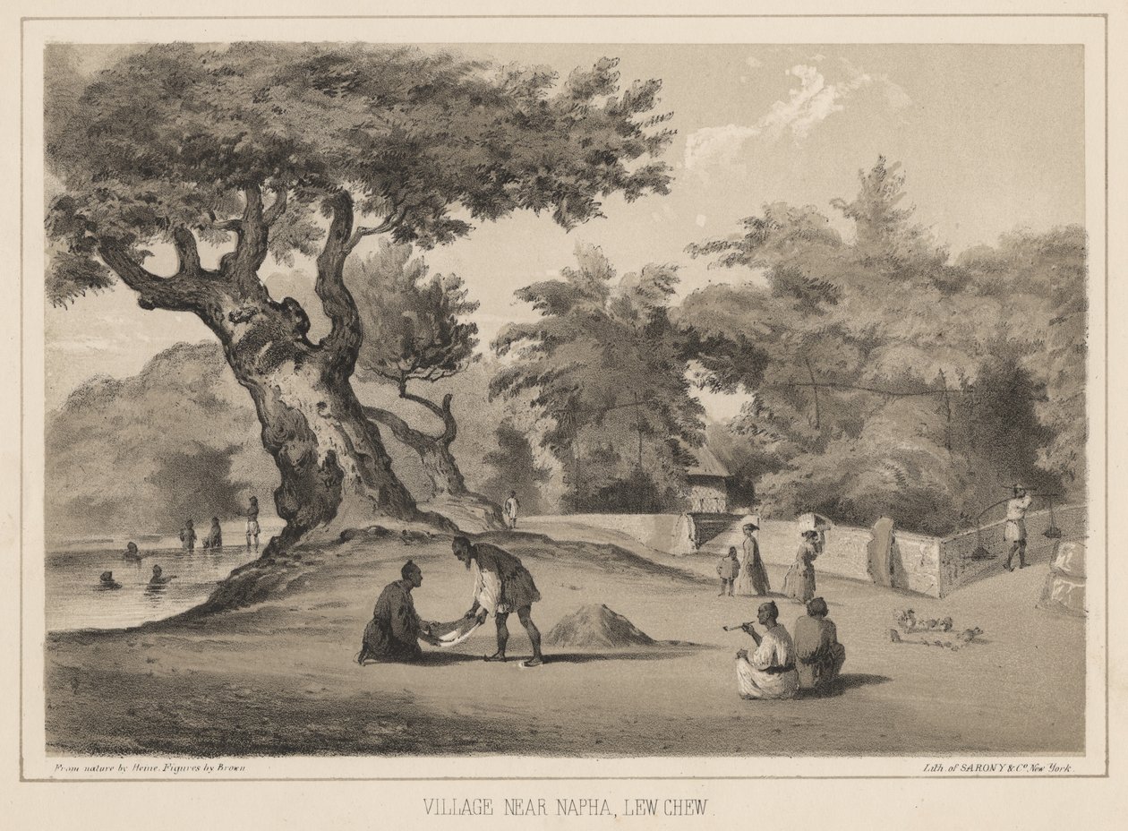 Wieś w pobliżu Napha, Lew Chew, 1855 r. autorstwa Wilhelm Joseph Heine