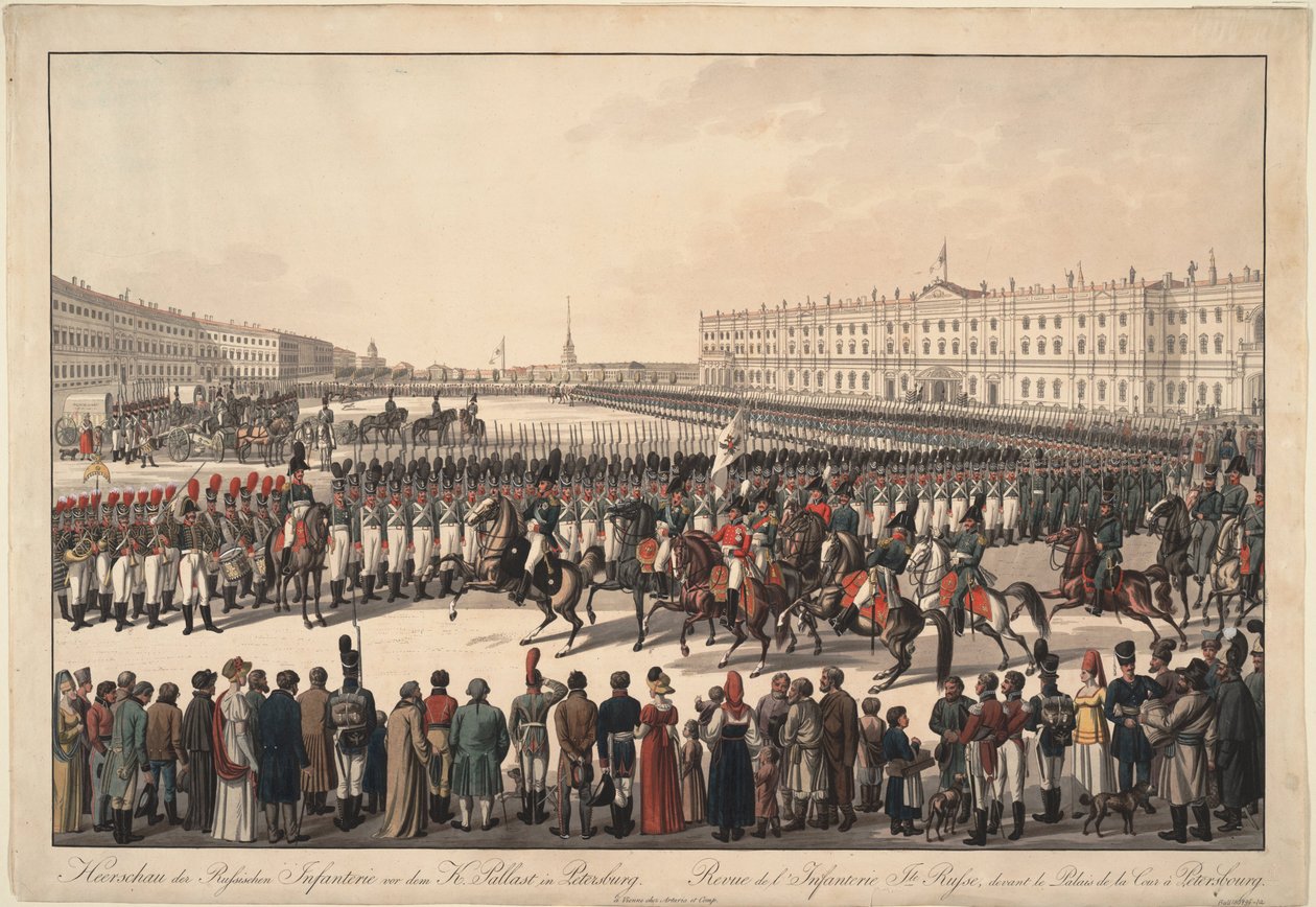 Przegląd piechoty rosyjskiej na Placu Pałacowym w Petersburgu, 1809-1813 autorstwa Wilhelm Kobell Ritter von