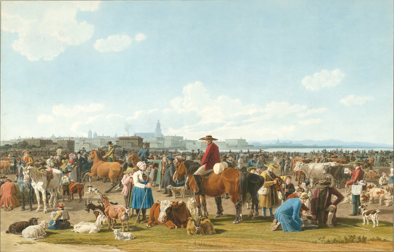 Targ bydlęcy w pobliżu Genui, 1820 autorstwa Wilhelm Kobell Ritter von