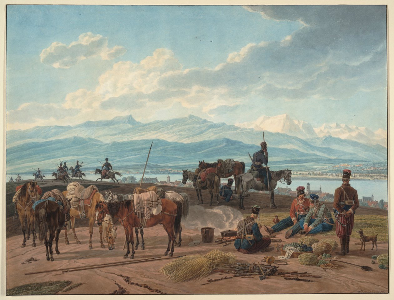 Zatrzymanie rosyjskich kozaków, 1804 autorstwa Wilhelm Kobell Ritter von