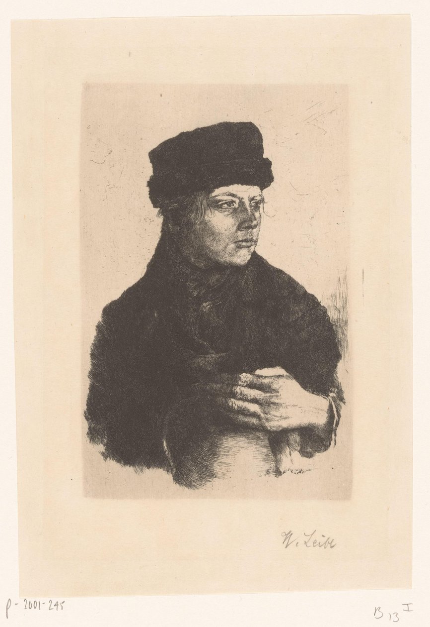 Chłopiec na farmie z dzbankiem autorstwa Wilhelm Maria Hubertus Leibl (signed by artist)