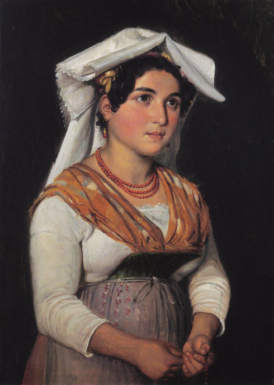 Młoda, stojąca Włoszka, trzymająca różaniec autorstwa Wilhelm Marstrand