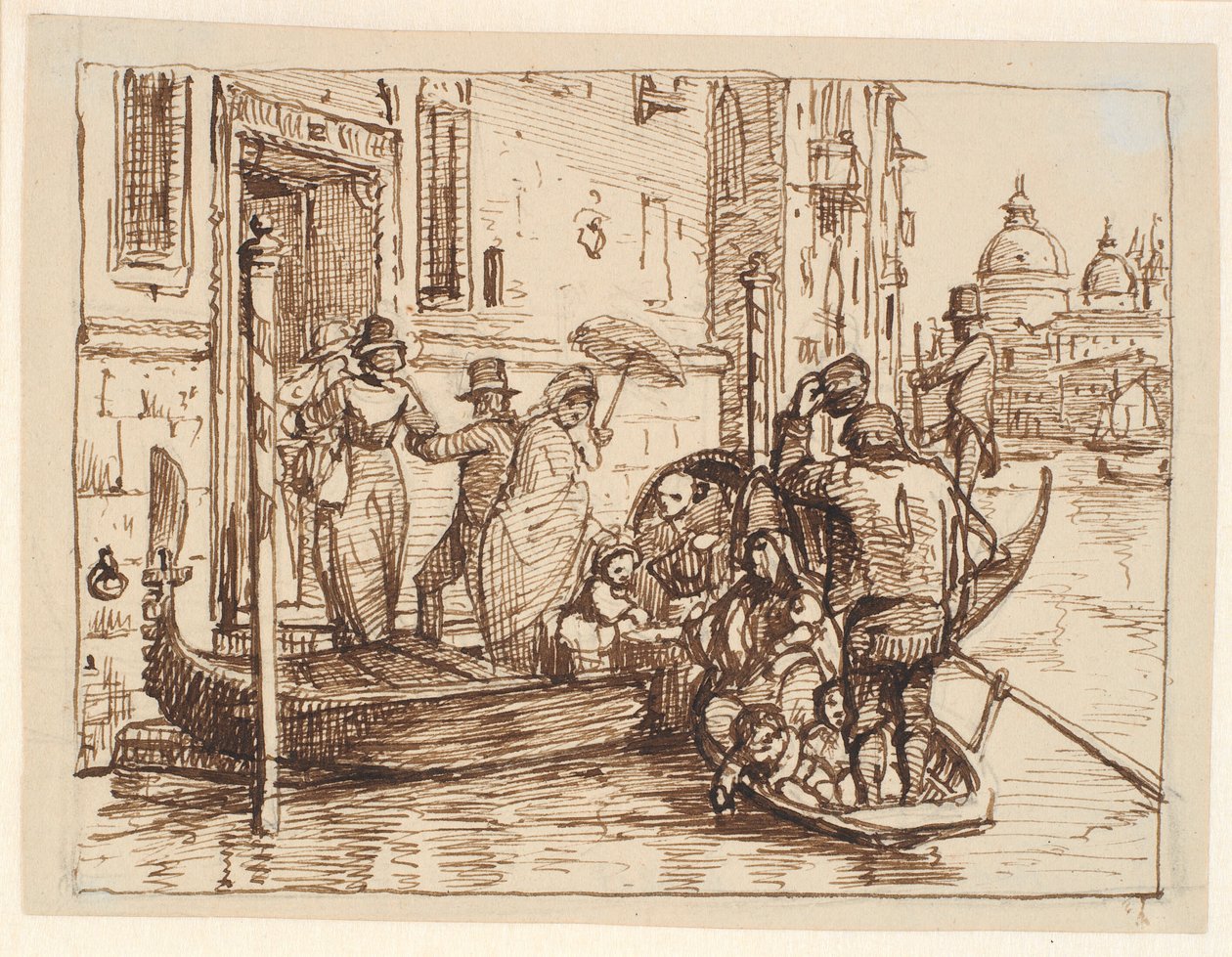 Wysiadając z gondoli w Canal Grande w Wenecji. W tle Santa Marie delle Salute autorstwa Wilhelm Marstrand