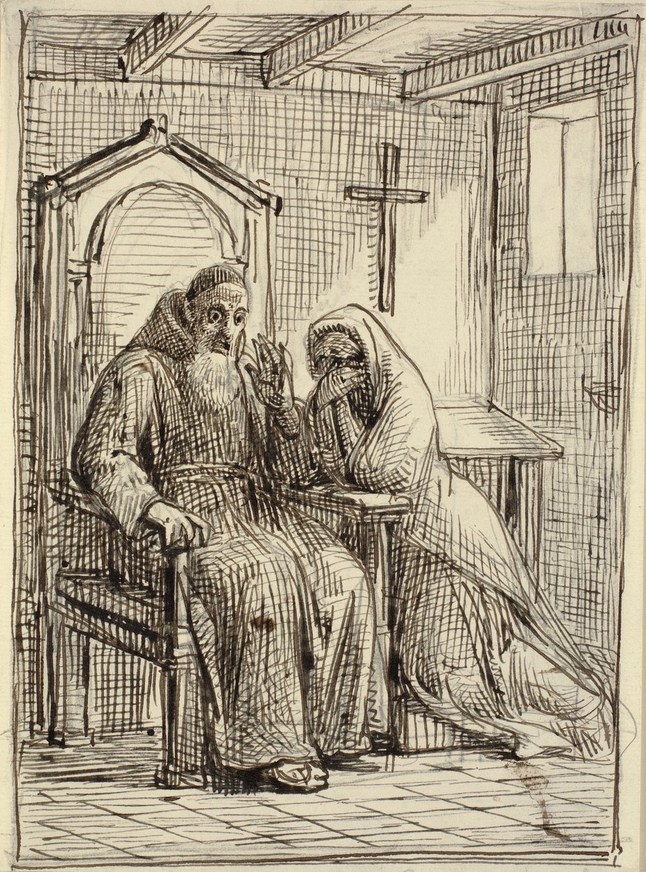 Przerażony spowiednik autorstwa Wilhelm Marstrand