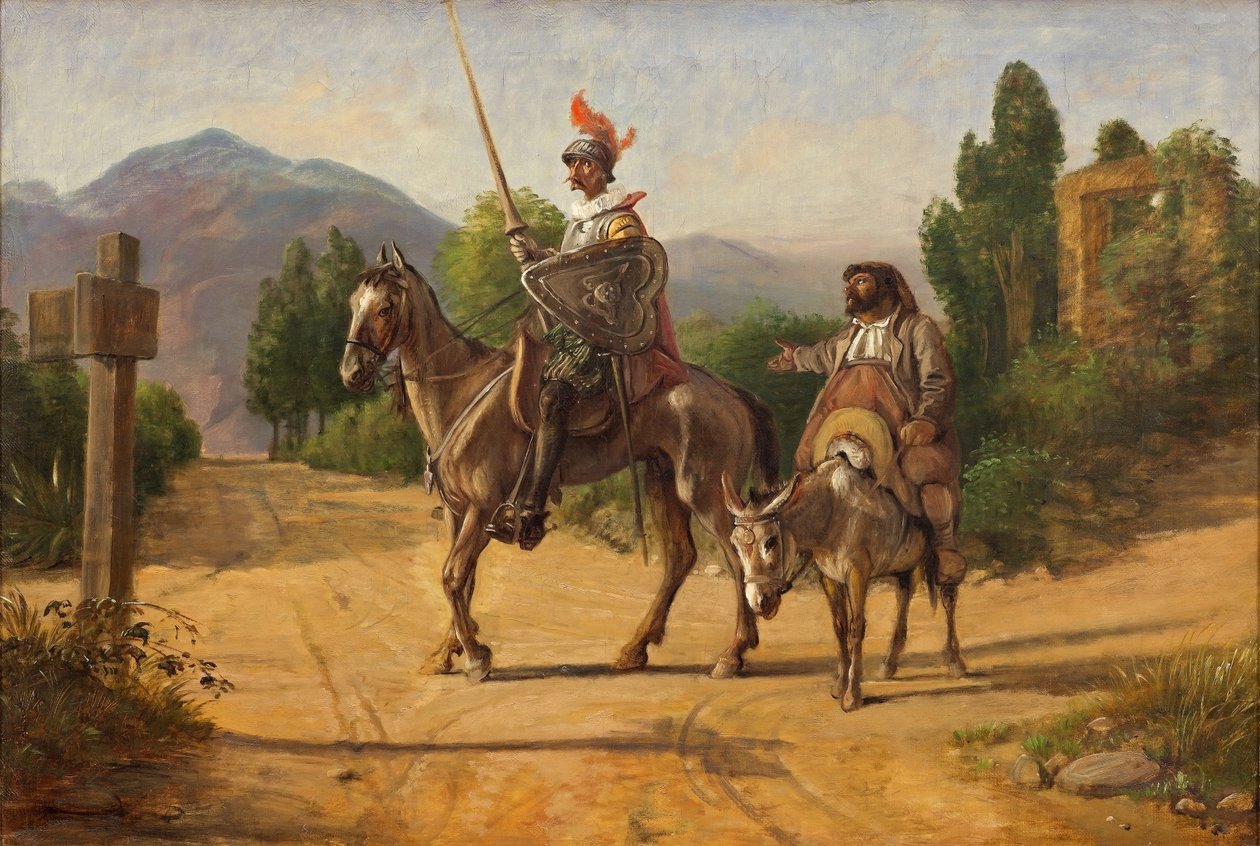Don Kichot i Sancho Pansa na rozdrożu, po 1847 (olej na płótnie) autorstwa Wilhelm Marstrand