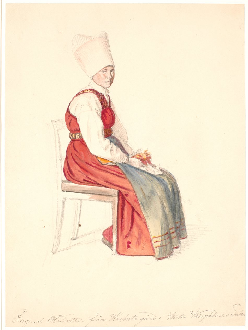 Siedząca szwedzka wieśniaczka z wysoką czapką autorstwa Wilhelm Marstrand
