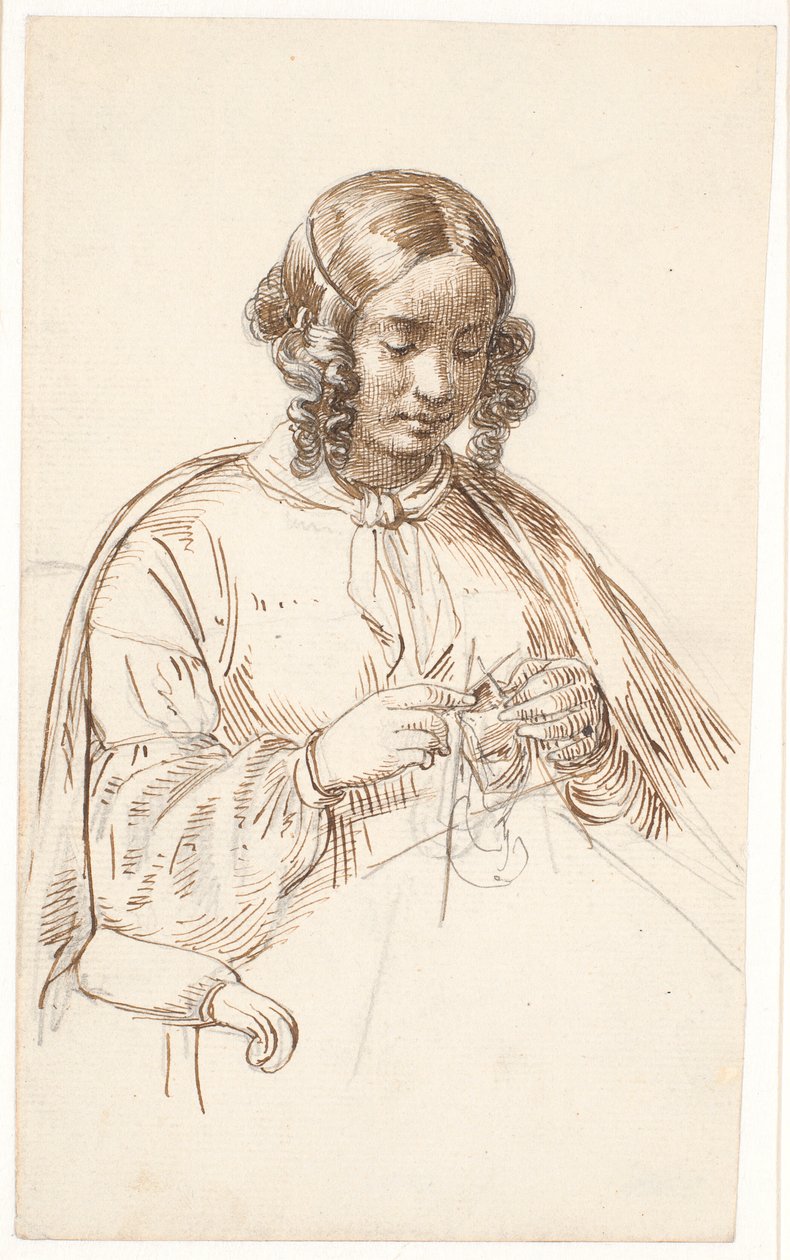 Młoda dziewiarska dama, pół figura autorstwa Wilhelm Marstrand