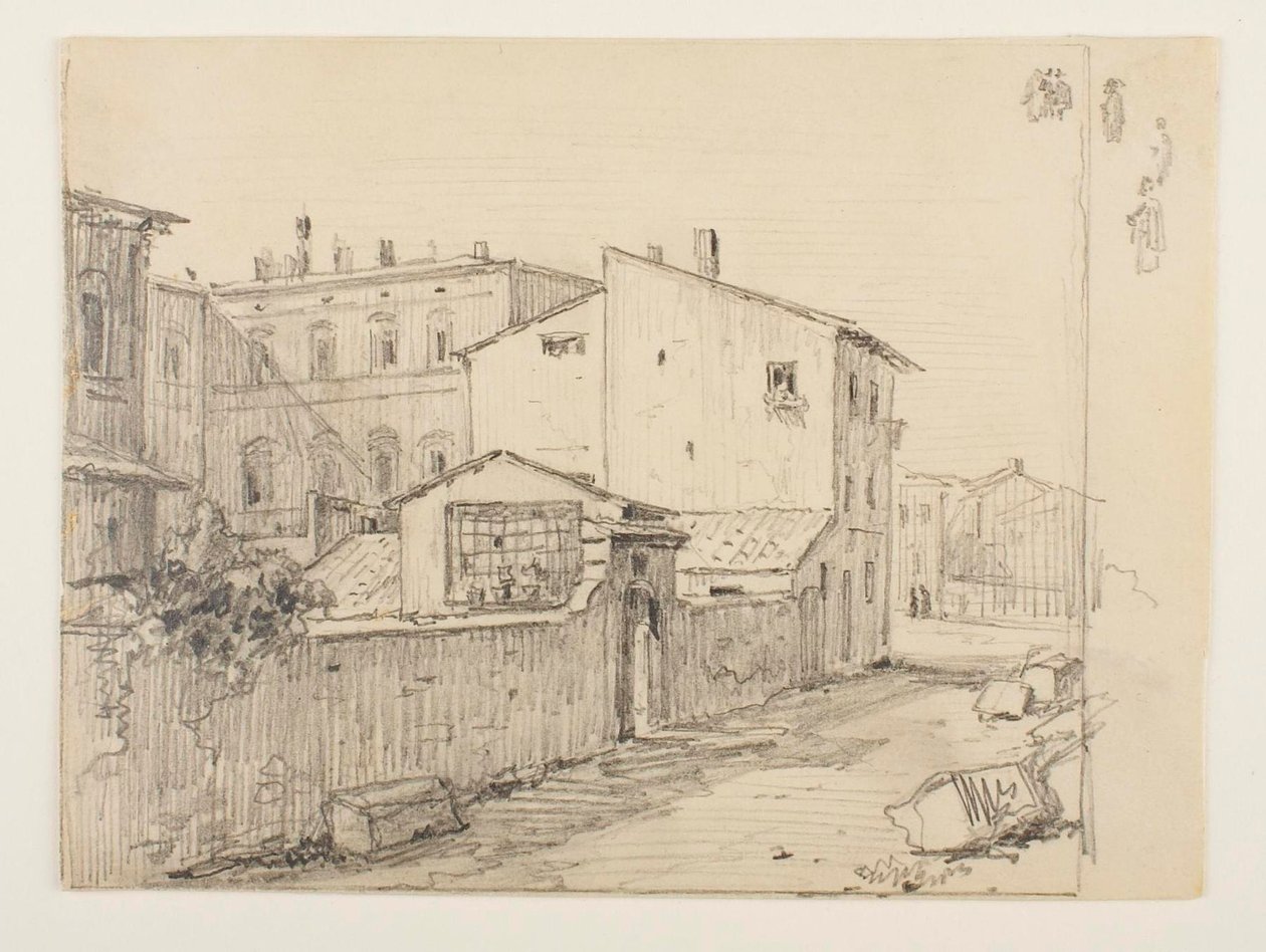 Vicolo delle Colonette di Barberini i małe pracownie Thorvaldsena przed Palazzo Barberini autorstwa Wilhelm Marstrand