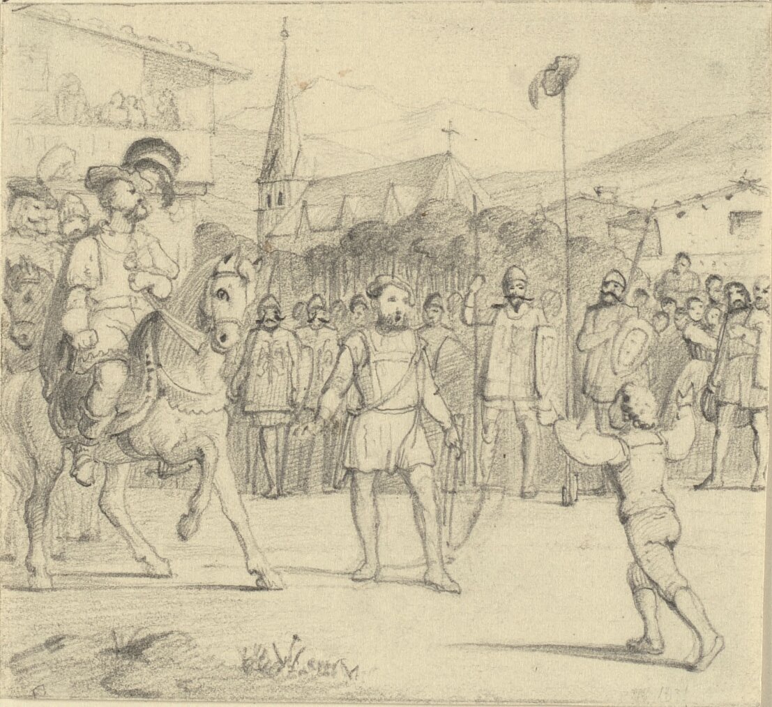 Wilhelm Tell zestrzelił jabłko z głowy syna autorstwa Wilhelm Marstrand