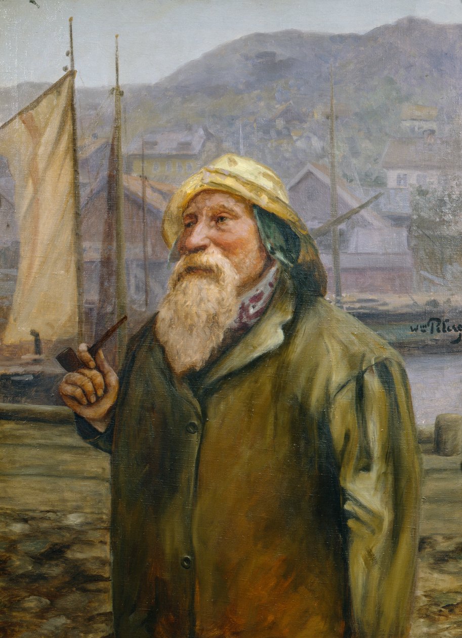 Mężczyzna w ceratowym kapeluszu i fajce autorstwa Wilhelm Peters