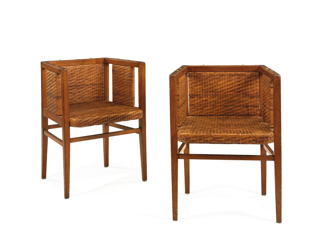 Para foteli, ok. 1902 (dąb i rattan) autorstwa Wilhelm Schmidt