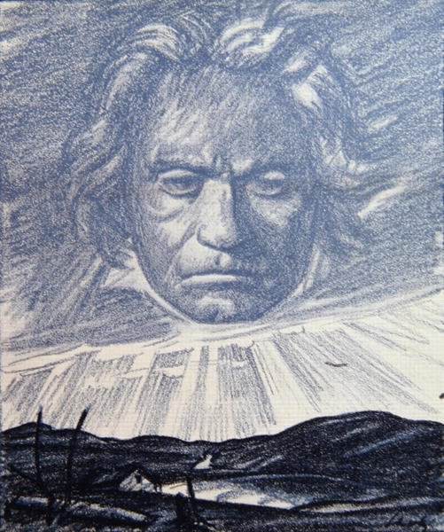 A Tribute to the Genius of Beethoven, ilustracja z magazynu „Simplicissimus”, Monachium 1920 (litografia) autorstwa Wilhelm Schulz