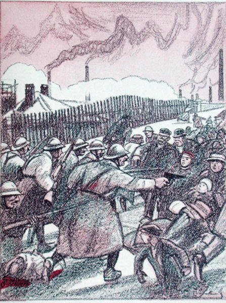 Represje armii francuskiej podczas okupacji Zagłębia Ruhry, z „Simplicissimus”, styczeń 1924 (litografia kolorowa) autorstwa Wilhelm Schulz