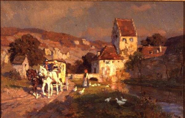 Koń i powóz nad rzeką autorstwa Wilhelm Velten