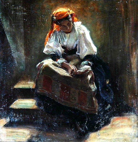 Dziewczyna z książką, ok. 1900 (olej na płótnie) autorstwa Wilhelm Wachtel