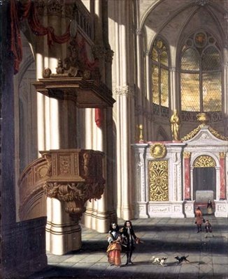 Wnętrze kościoła z eleganckimi figurami (olej na desce) autorstwa Wilhelm van Ehrenberg