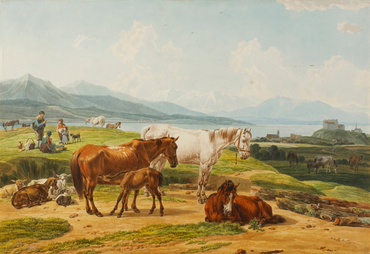 Rys. 14 Wilhelm Alexander Wolfgang von Kobell Alpejskie jezioro i pastwisko z końmi autorstwa Wilhelm von Kobell