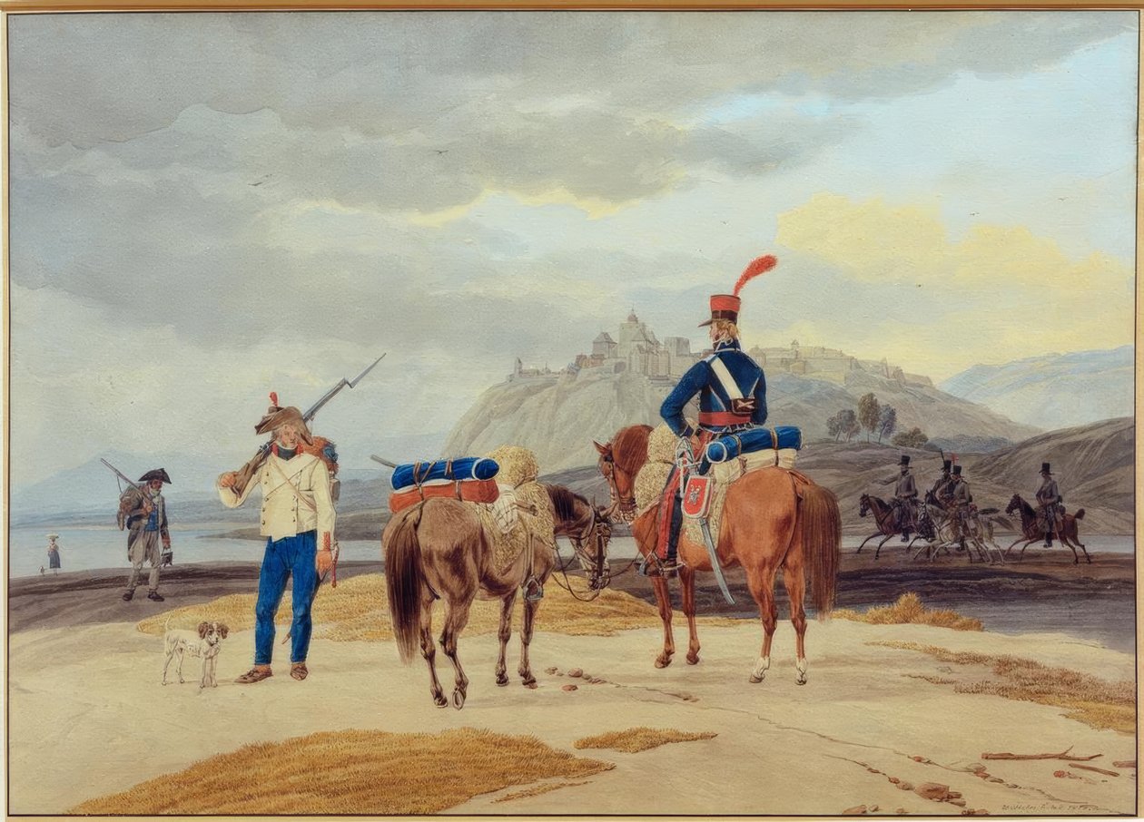 Francuscy żołnierze przed fortecą autorstwa Wilhelm von Kobell