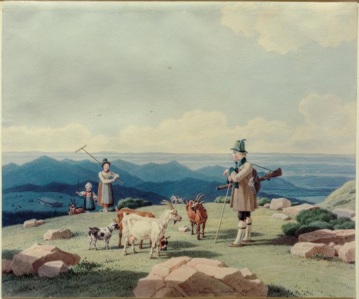Myśliwy z dojarką i dzieckiem na Hirschberg autorstwa Wilhelm von Kobell