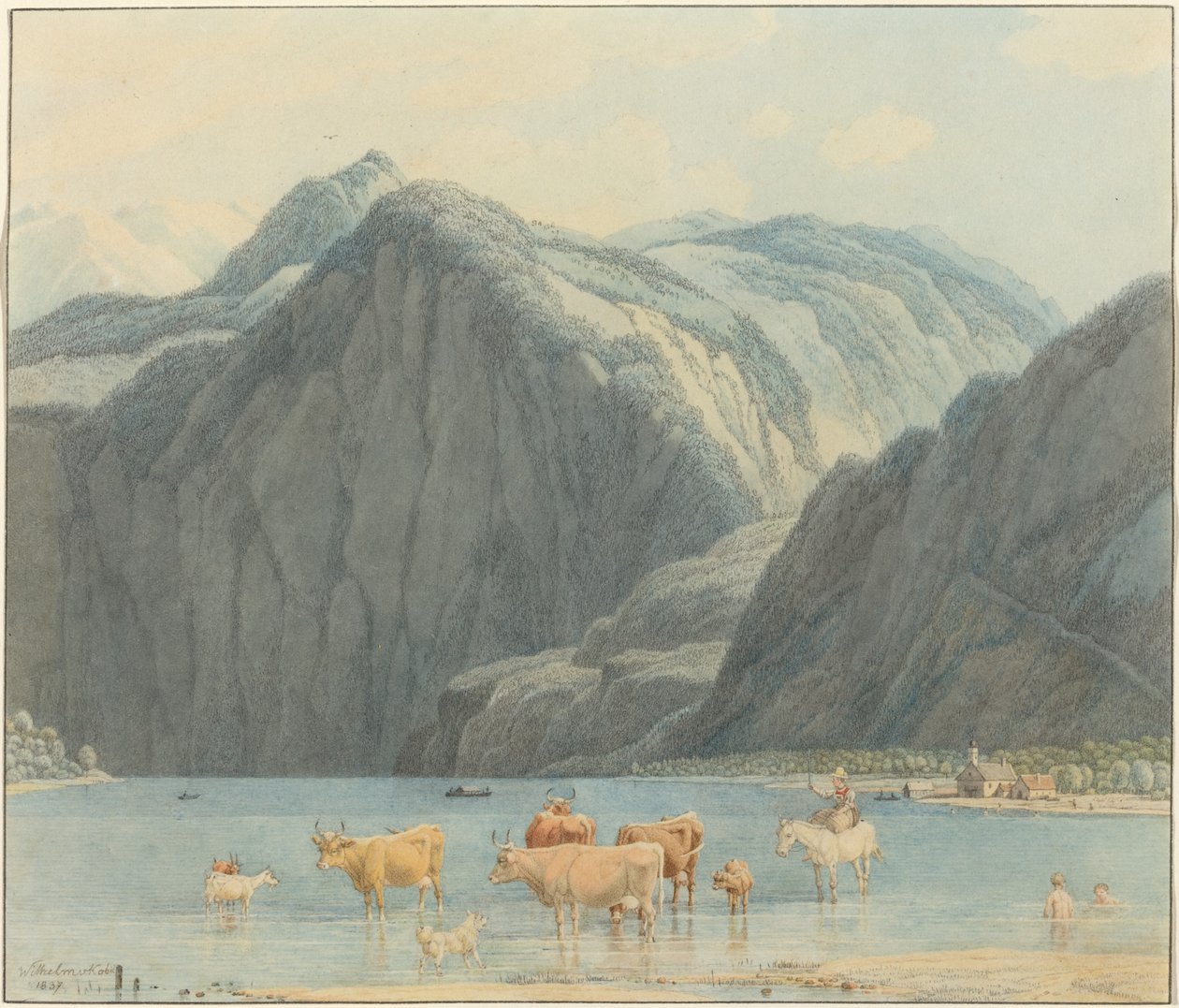 Königsee z klifami św. Bartłomieja autorstwa Wilhelm von Kobell