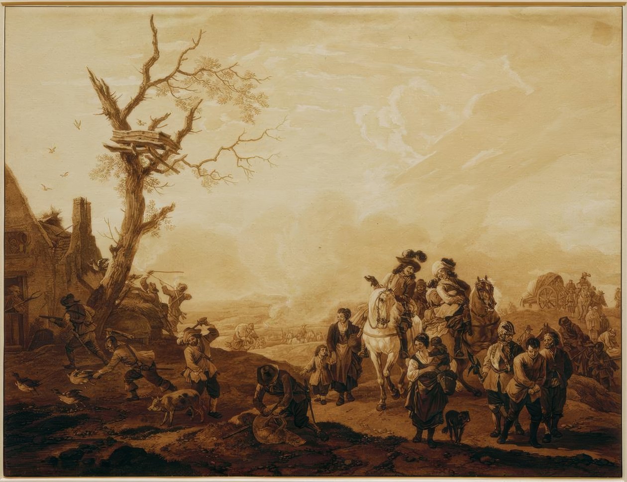 Grabież wsi przez żołnierzy autorstwa Wilhelm von Kobell