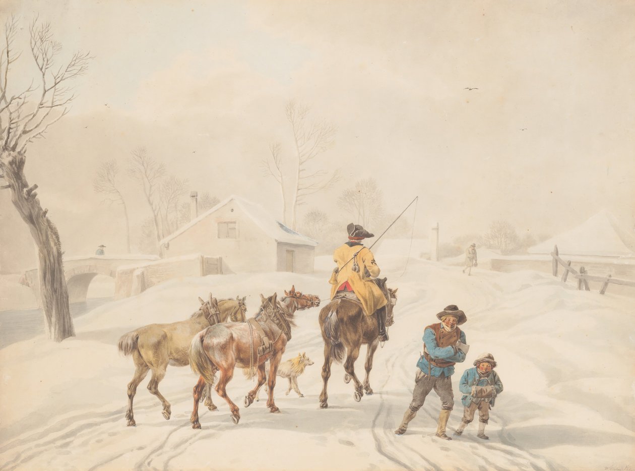 Postylion na koniu w zimowym pejzażu, ca. 1798. autorstwa Wilhelm von Kobell