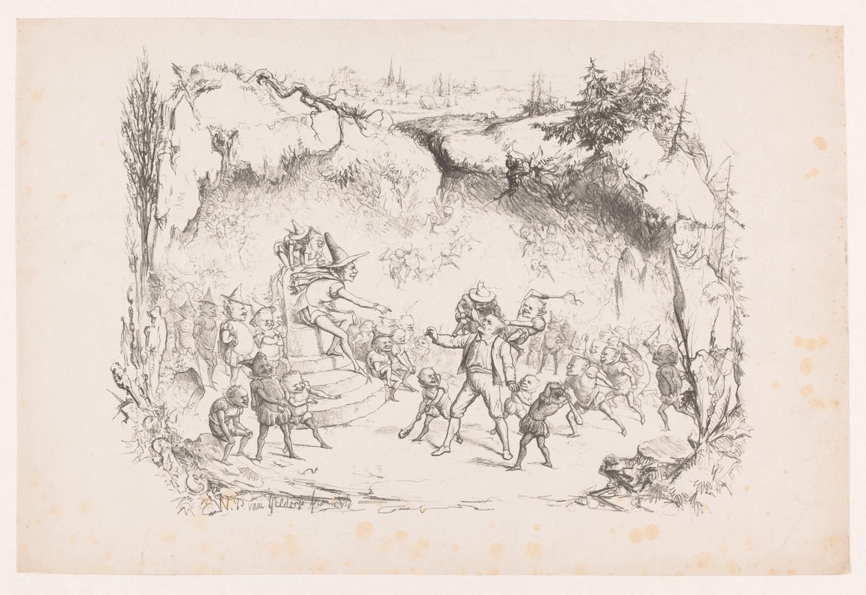 Gabriel Grub w otchłani ukarany przez gnomy Art Album W.P. van Geldorp (tytuł serii) autorstwa Wilhelmus Petrus van Geldorp