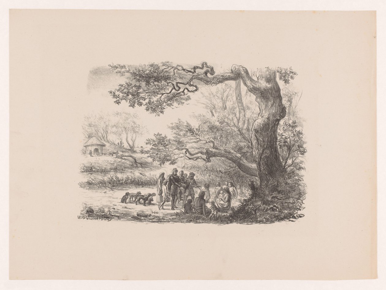 Powrót z polowania Nasi przodkowie nadchodzącego polowania Art Album W.P. van Geldorp (tytuł serii) autorstwa Wilhelmus Petrus van Geldorp