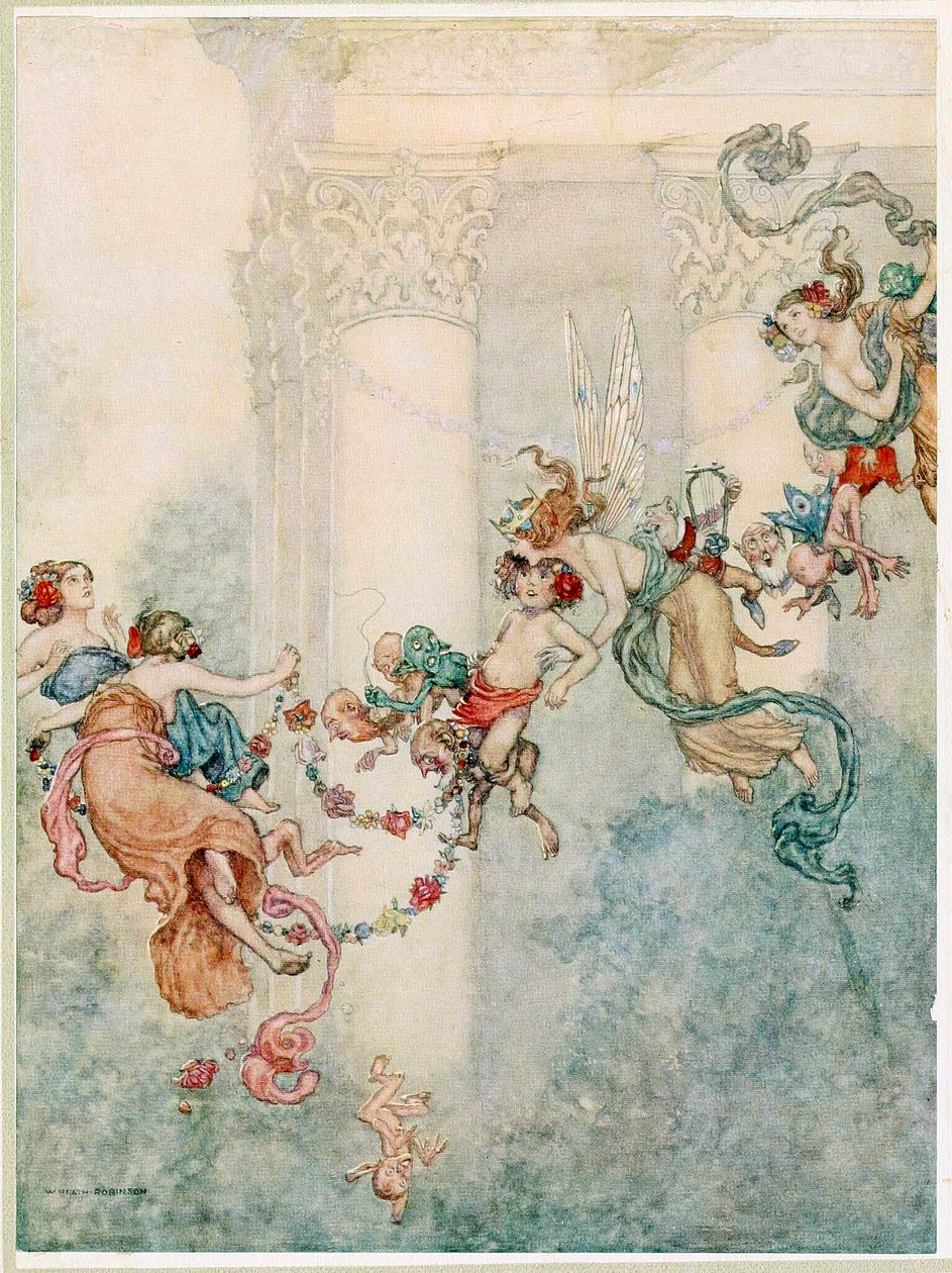 Puck: Nigdy nie miała tak słodkiej uzurpatora, z pubu A Sen nocy letniej. 1914. autorstwa Wiliam Heath Robinson