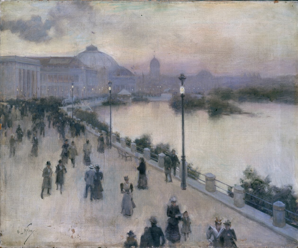 Godzina zachodu słońca nad Zachodnią Laguną, Światowa Wystawa Kolumbijska, ok. 1893 r. autorstwa Willard Leroy Metcalf