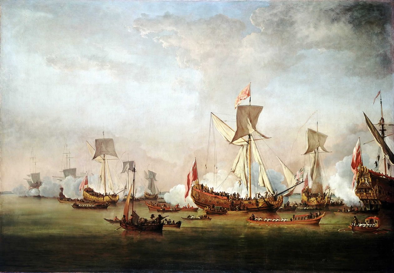 Wyjazd Wilhelma Orańskiego i księżnej Marii do Holandii, listopad 1677 autorstwa Willem van de Velde the Younger