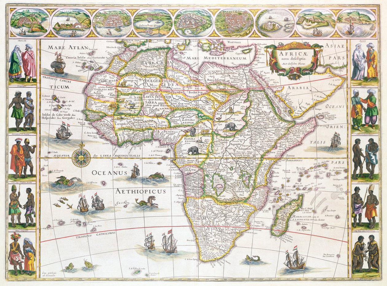 Africa Nova, ok. 1617 (rycina kolorowa) autorstwa Willem Janszoon Blaeu