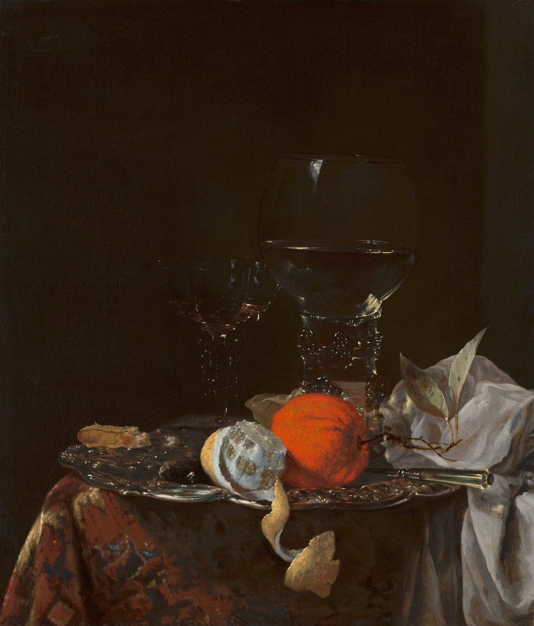 Martwa natura z owocami i szklankami na srebrnym talerzu autorstwa Willem Kalf