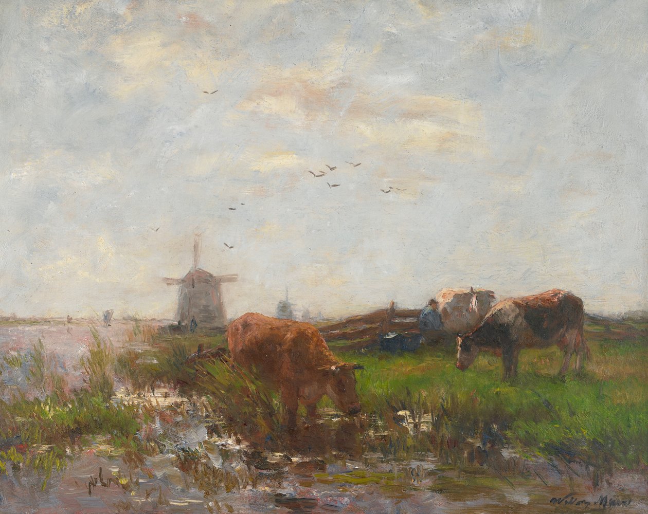 Bydło wypasane na brzegu wody, ok. 1880-90 autorstwa Willem Maris