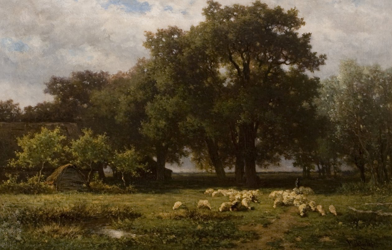 Krajobraz z owcami i stodołą, połowa XIX wieku autorstwa Willem Roelofs