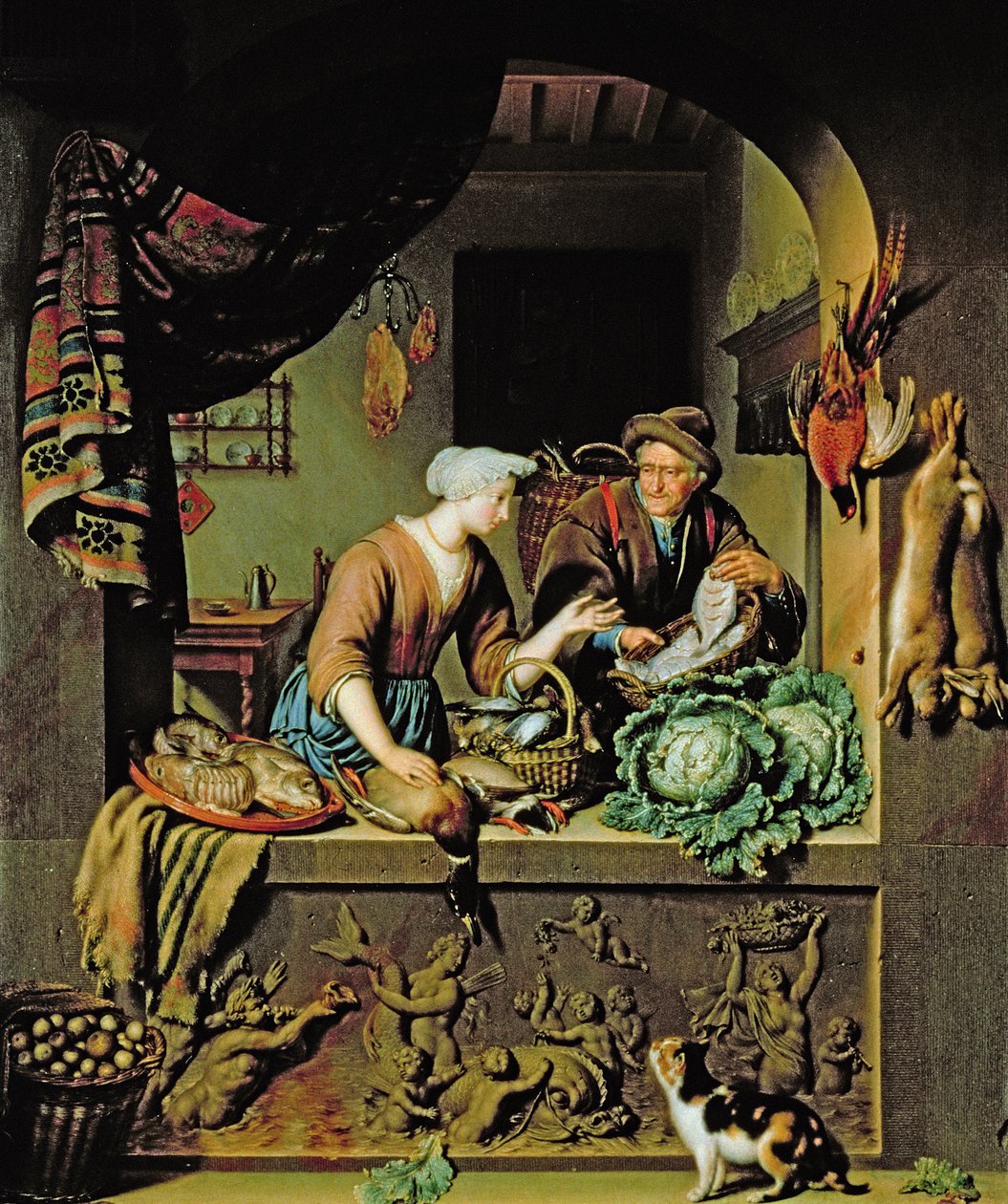 Kobieta i handlarz ryb, 1713 autorstwa Willem Van Mieris