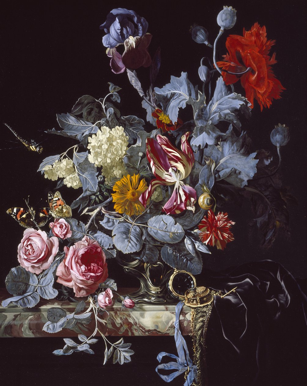 Wazon z kwiatami z zegarkiem autorstwa Willem van Aelst
