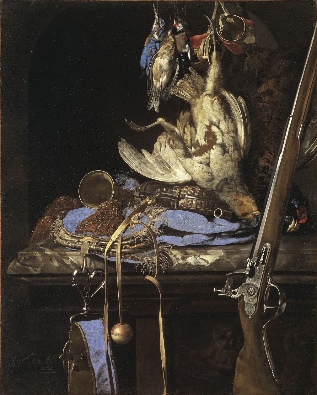 Gra ze sprzętem myśliwskim w niszy autorstwa Willem van Aelst