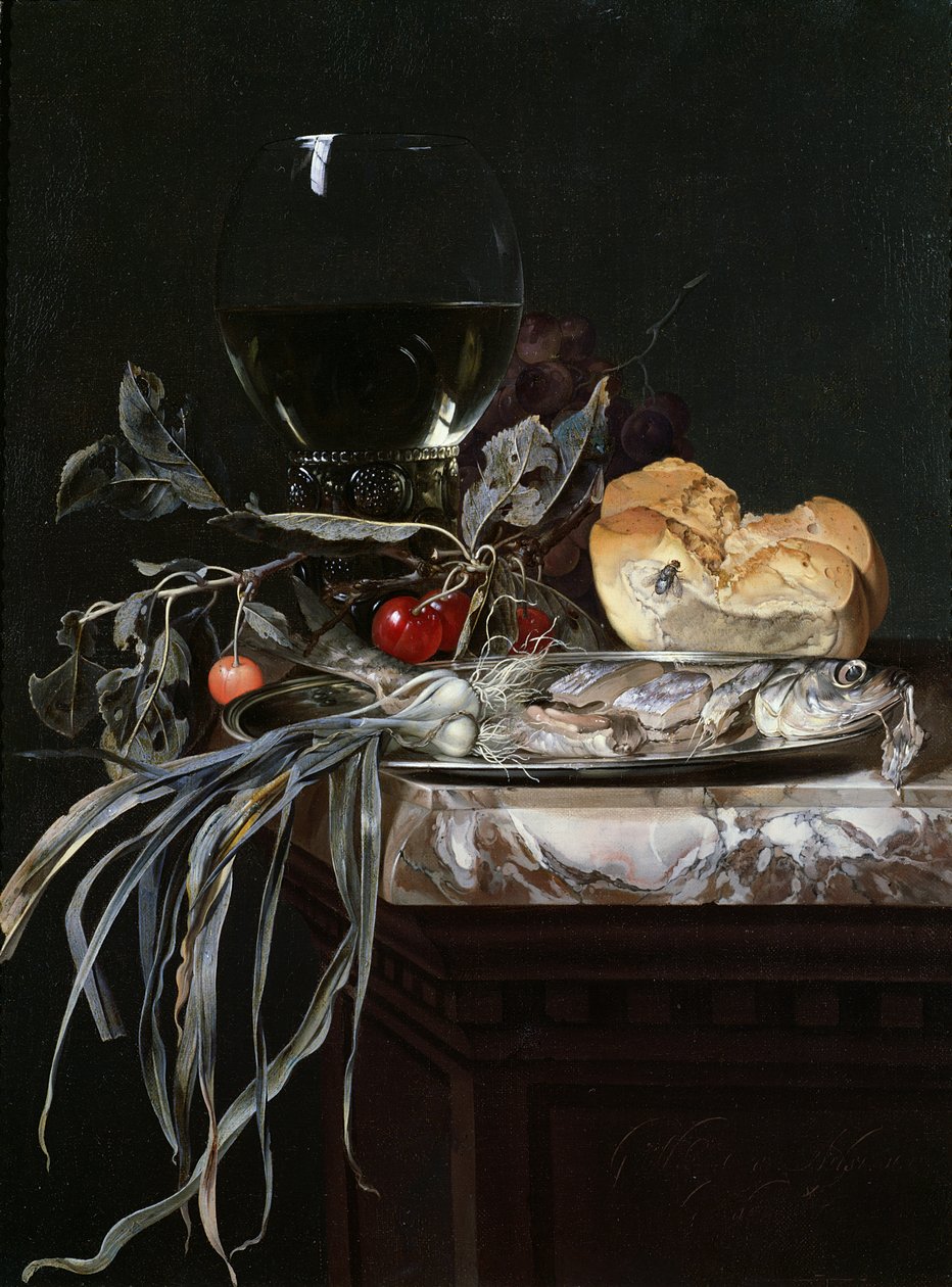 Martwa natura z półmiskiem na ryby autorstwa Willem van Aelst