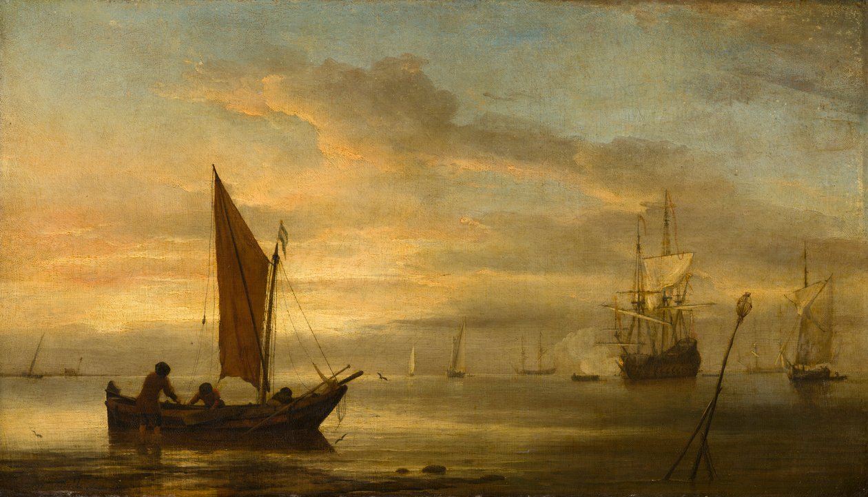 Zachód słońca nad morzem autorstwa Willem van de Velde