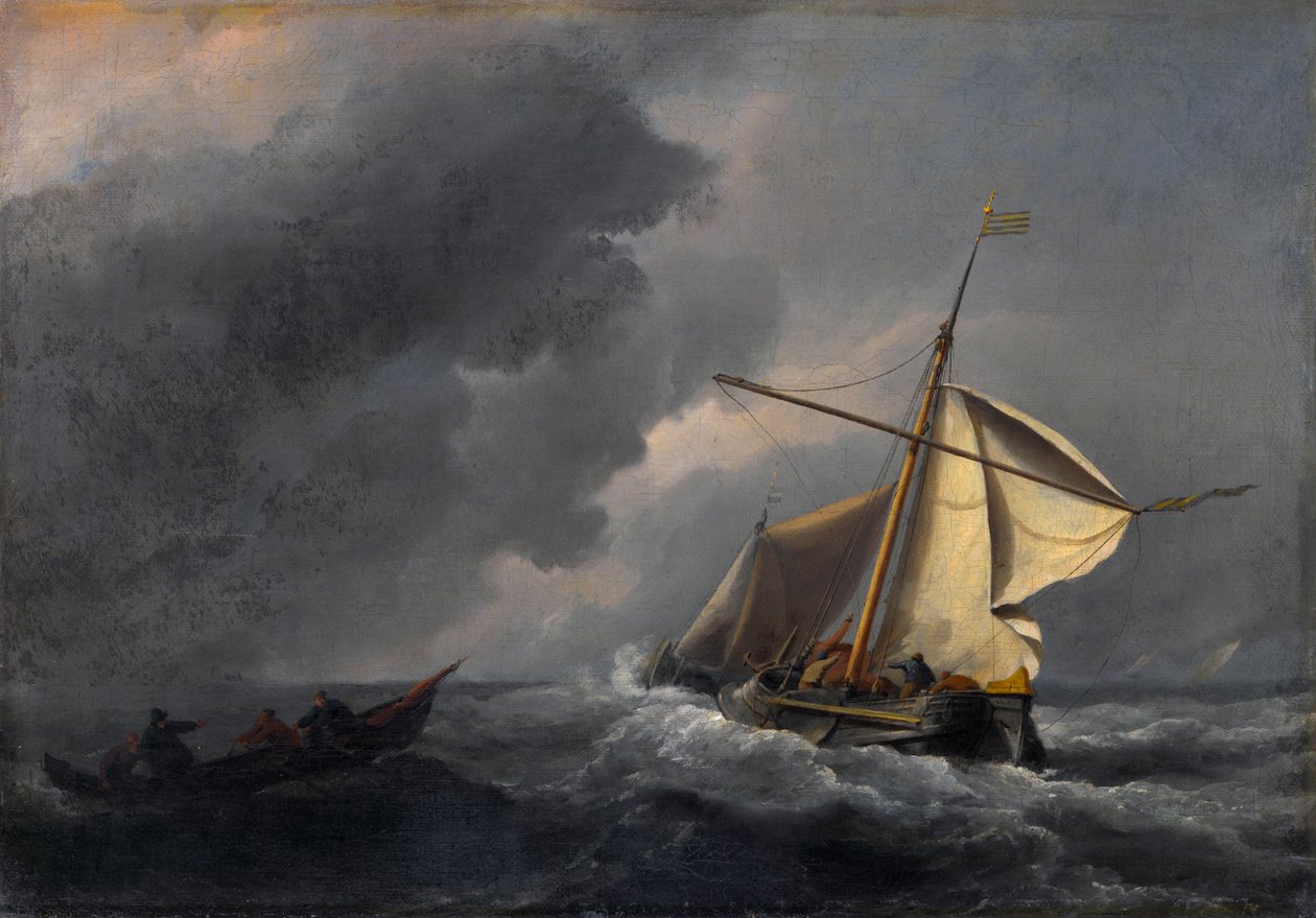 Holenderski statek w silnym wietrze autorstwa Willem van de Velde the Younger