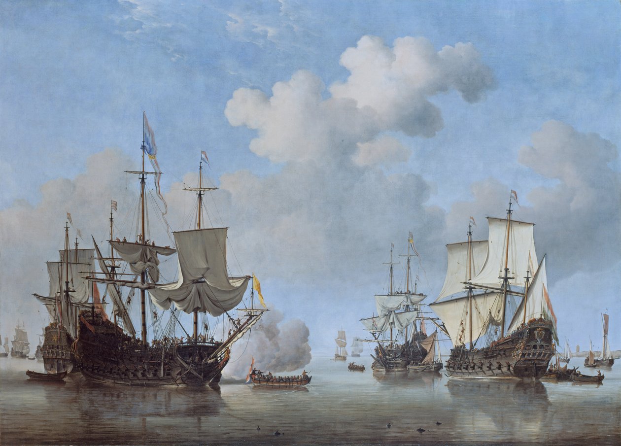 Spokój: holenderskie statki zawijają na kotwicę autorstwa Willem van de Velde the Younger