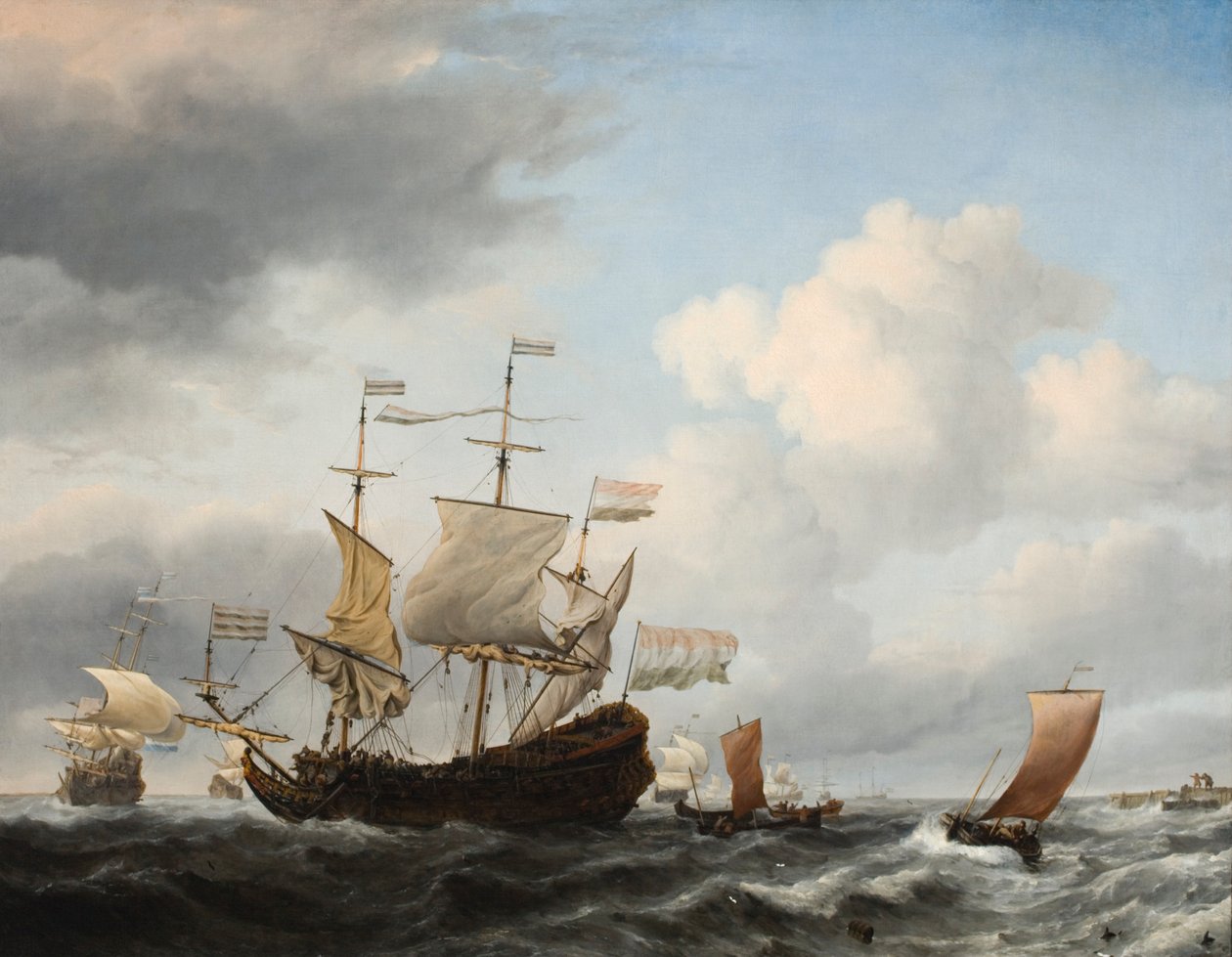 Flagowy statek na kotwicę autorstwa Willem van de Velde the Younger
