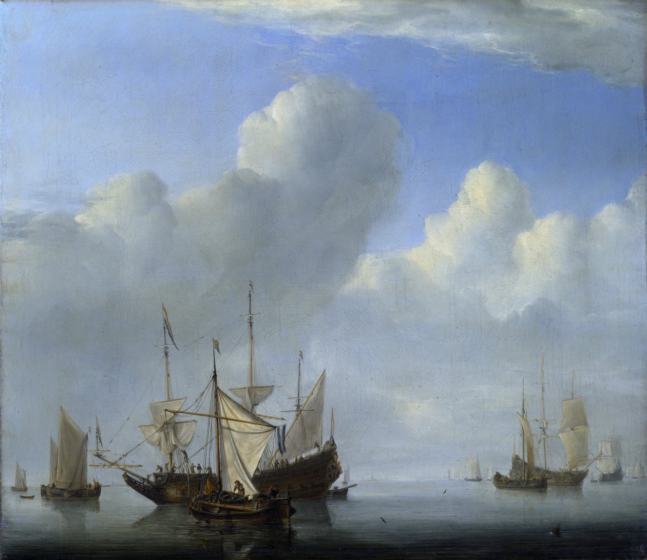 Statek zakotwiczony, a drugi pod Żaglem autorstwa Willem van de Velde the Younger