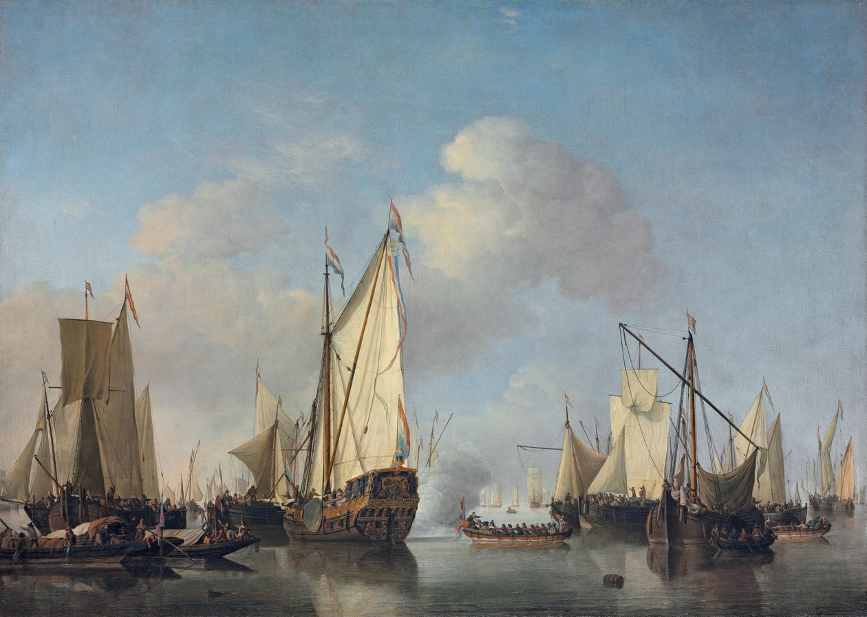 Jacht stanowy i inne jednostki pływające w bardzo lekkim powietrzu autorstwa Willem van de Velde the Younger