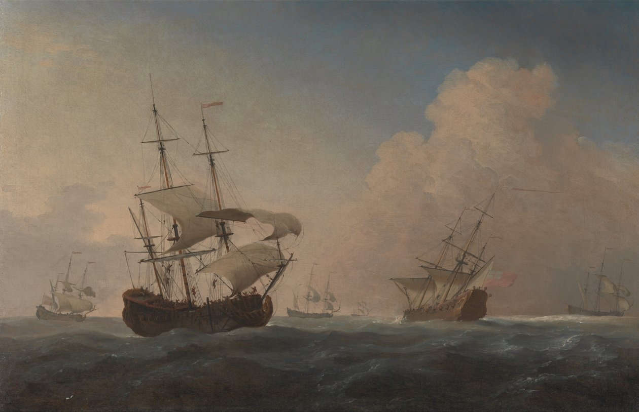 Angielskie okręty wojenne na fali wiatru na morzu autorstwa Willem van de Velde the Younger