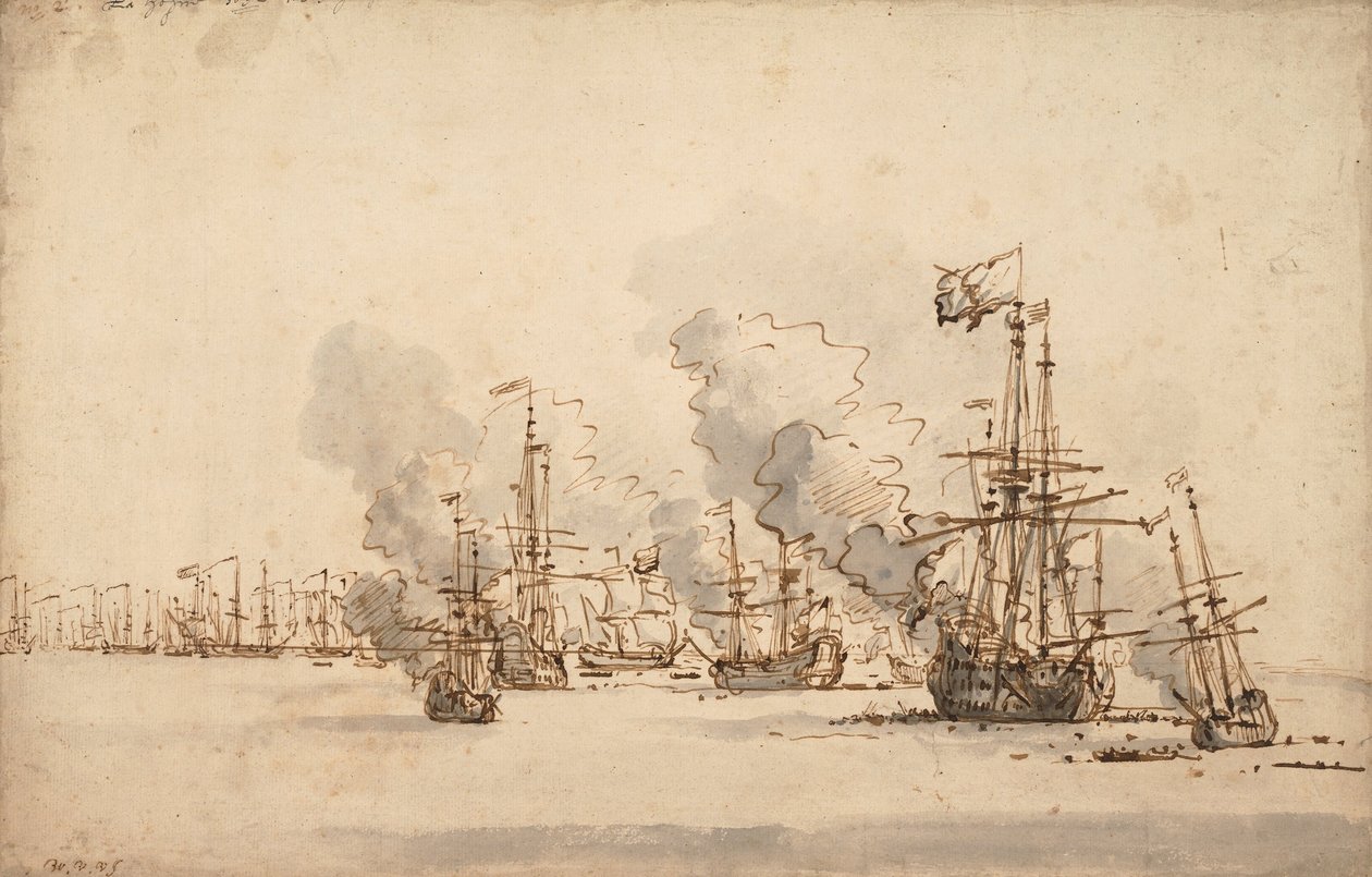 Bitwa morska w la Hogue, c. 1701 autorstwa Willem van de Velde the Younger