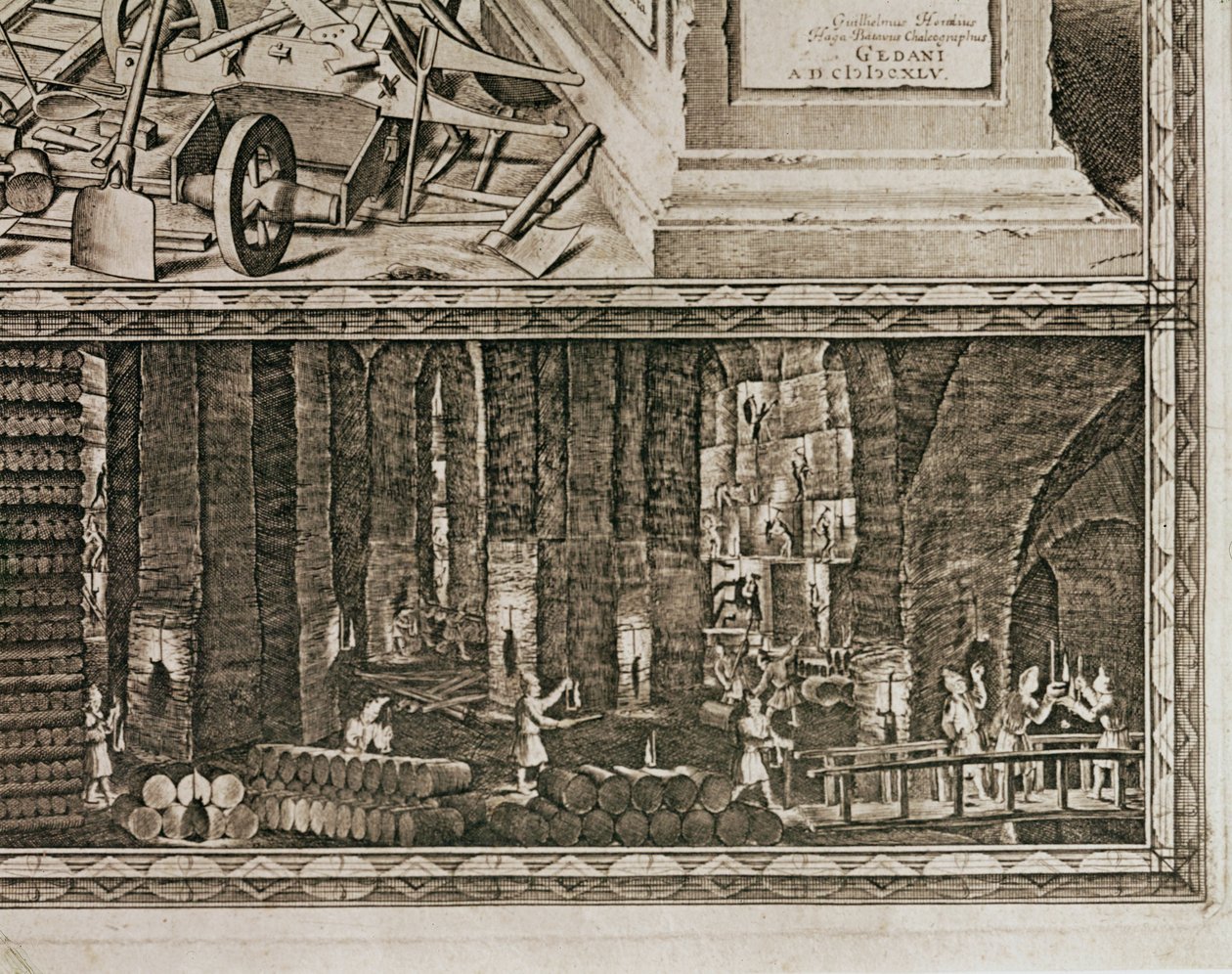 Kopalnie soli w Wieliczce pod Krakowem wytwarzały około jednej trzeciej dochodów królów polskich... (rycina) autorstwa Willem (c.1597-1660) Hondius