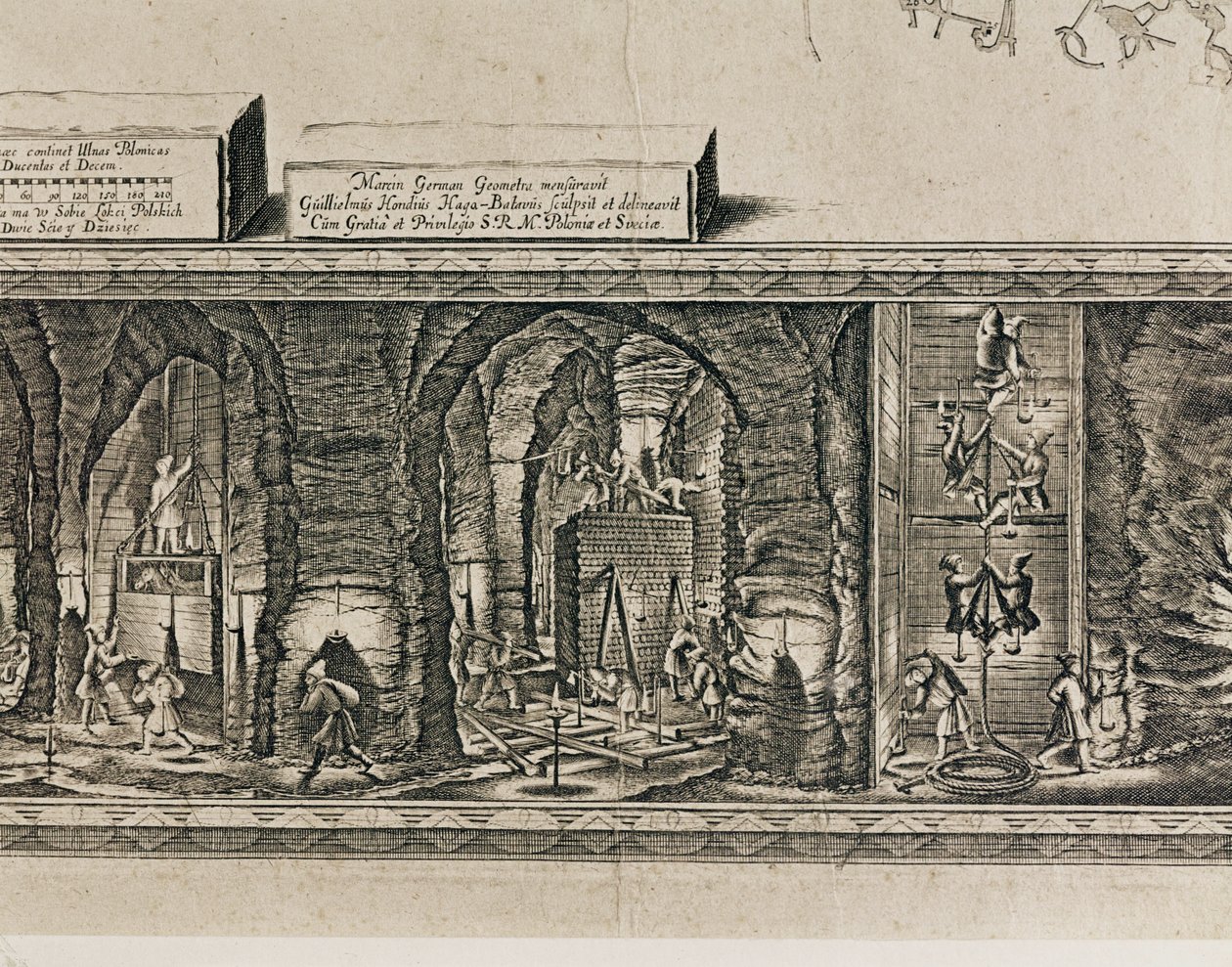 Kopalnie soli w Wieliczce pod Krakowem wytwarzały około jednej trzeciej dochodów królów polskich... (rycina) autorstwa Willem (c.1597-1660) Hondius