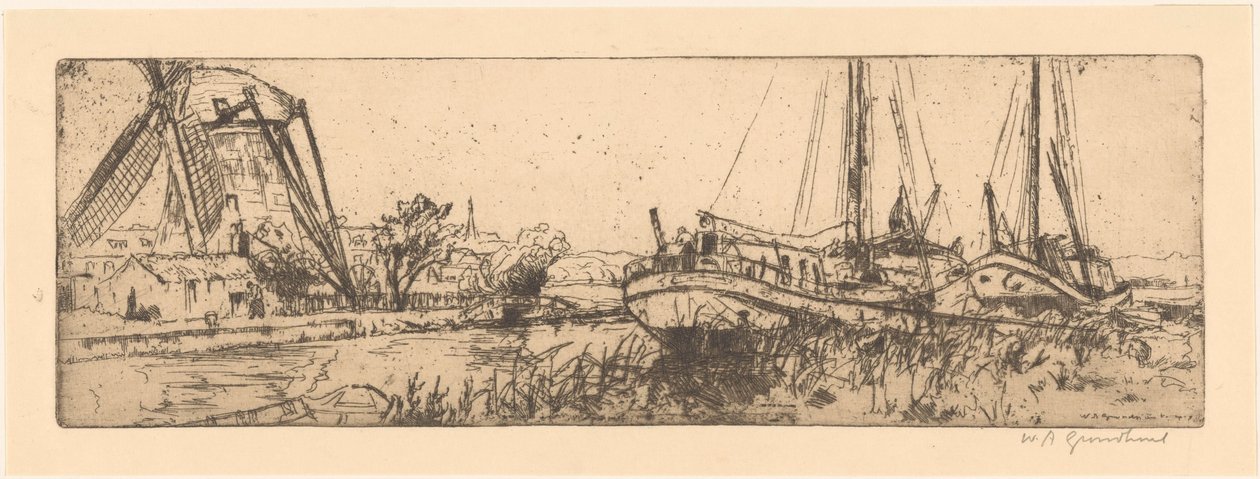 De Vliet (tytuł oryginalny) autorstwa Willem Adrianus Grondhout (signed by artist)